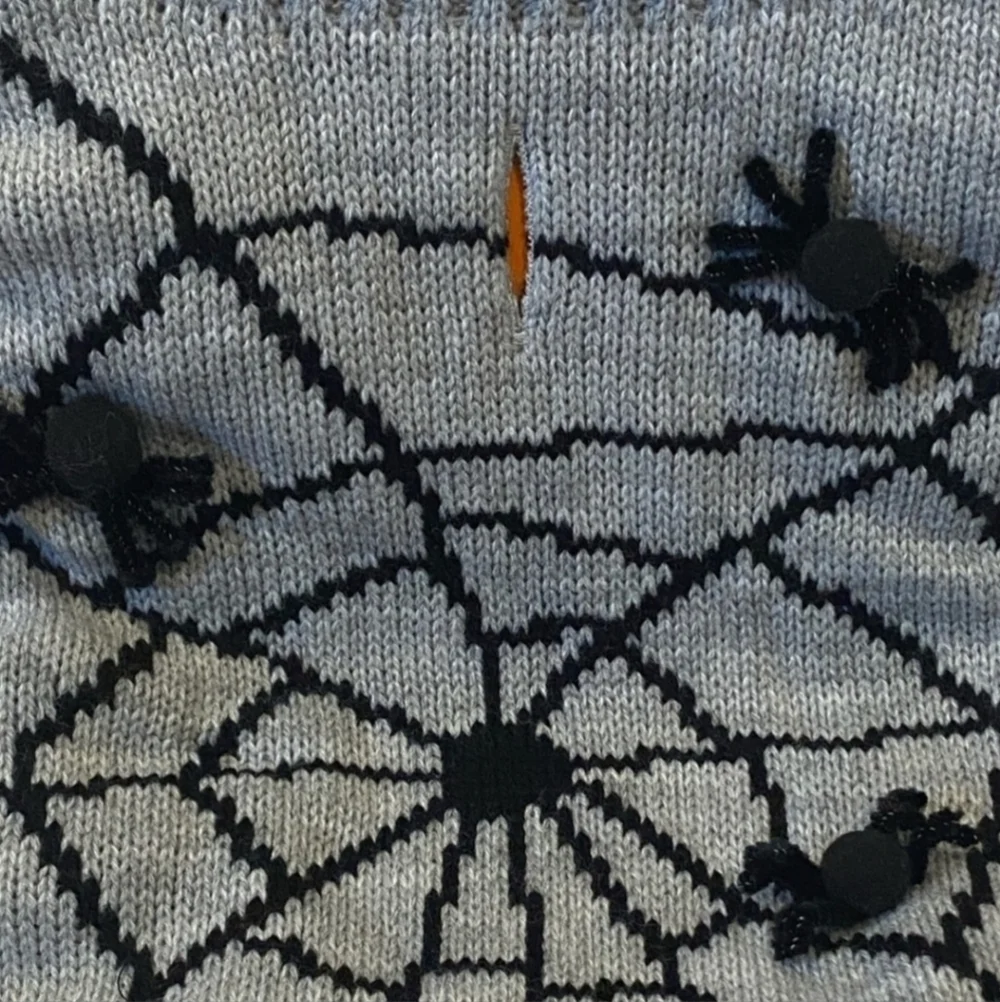 Hyde and Eek! Pet Spiderweb Grey Knit Sweater Halloween Fall October 3D Spiders